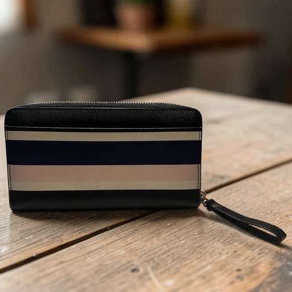 Kate Spade Laurel Way Neda Continental zip around wallet- Cruise Striped Pattern - Picture 2 of 8